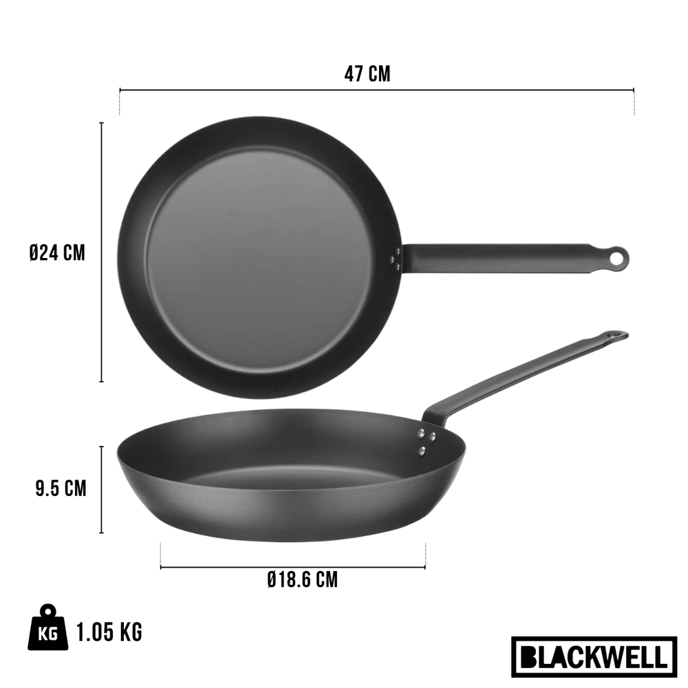 Blackwell Sartén de acero al carbono ø 24 cm - apta para todas las fuentes de calor - sin recubrimiento antiadherente