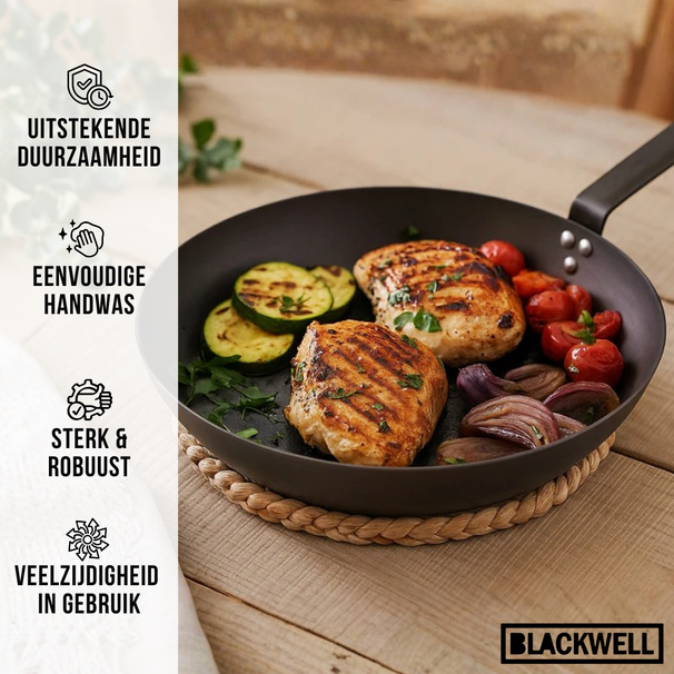 Blackwell Set de Sartenes de Carbono Acero 3 piezas - ø 20, 24 & 28 cm - adecuado para todas las fuentes de calor - sin recubrimiento antiadherente