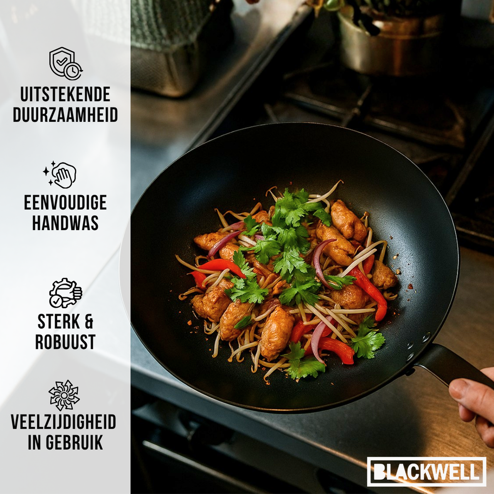 Wok Blackwell de acero al carbono ø 30 cm - apto para todas las fuentes de calor - sin recubrimiento antiadherente