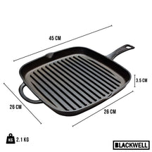 Blackwell grillpan hierro fundido - 26 x 26 cm - geschikt voor alle warmtebronnen - zonder anti-aanbaklaag