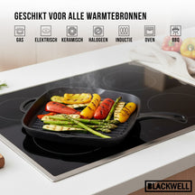 Blackwell grillpan hierro fundido - 26 x 26 cm - geschikt voor alle warmtebronnen - zonder anti-aanbaklaag