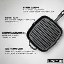 Blackwell grillpan hierro fundido - 26 x 26 cm - geschikt voor alle warmtebronnen - zonder anti-aanbaklaag