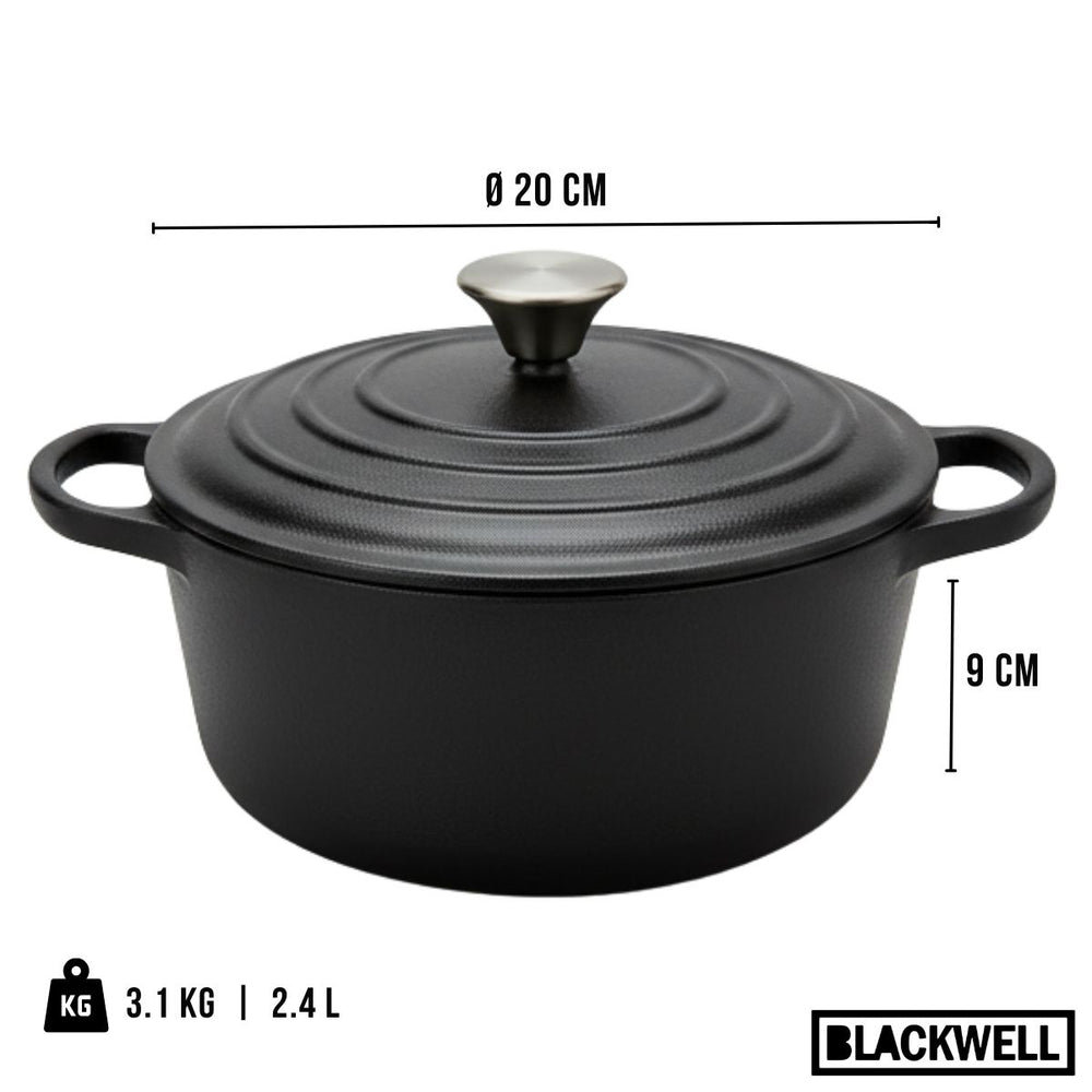 Blackwell cacerola con tapa cast iron hierro fundido ø 20 cm - sin antiadherente