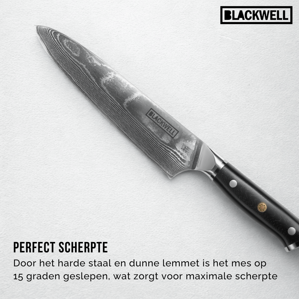 Cuchillo de chef Blackwell estilo japonés - 67 capas de acero damasco - VG10 - 20 cm