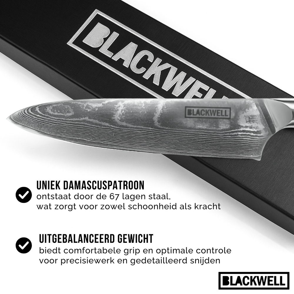Set de cuchillos Blackwell (Cuchillo de chef + Cuchillo de oficina) - Estilo japonés - Acero damasco de 67 capas - VG10 - 2 piezas