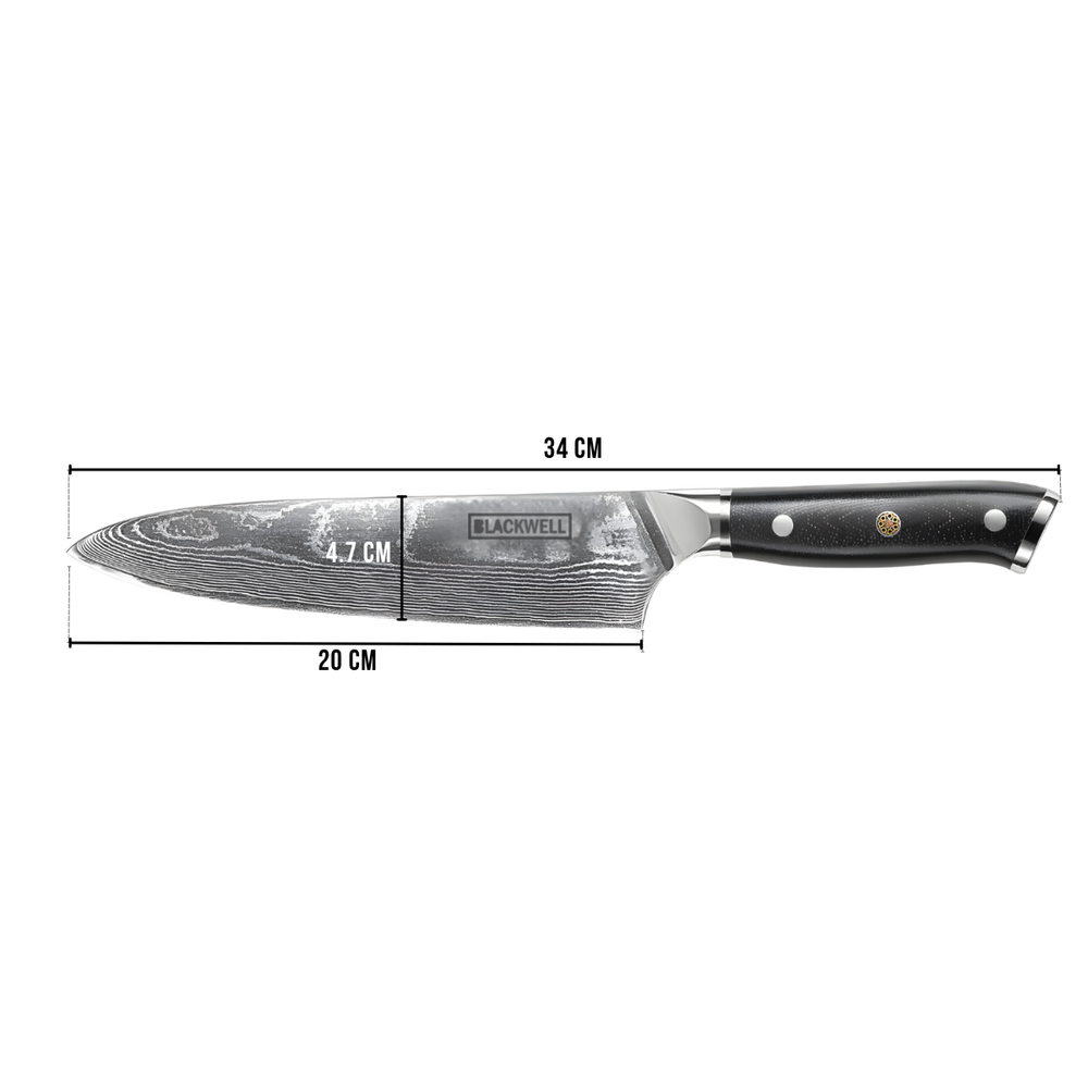 Cuchillo de chef Blackwell estilo japonés - 67 capas de acero damasco - VG10 - 20 cm