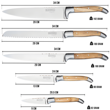 Bloque de cuchillos magnético Blackwell - Set de cuchillos de chef - Laguiole - Madera de olivo - Cuchillo de chef, cuchillo de pan, cuchillo de carne, cuchillo de oficina y cuchillo pelador 6 piezas