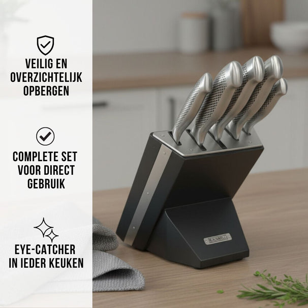 Bloque de cuchillos Blackwell - Noire - Cuchillo de chef, cuchillo santoku, cuchillo de pan, cuchillo de oficina y cuchillo pelador 6 piezas
