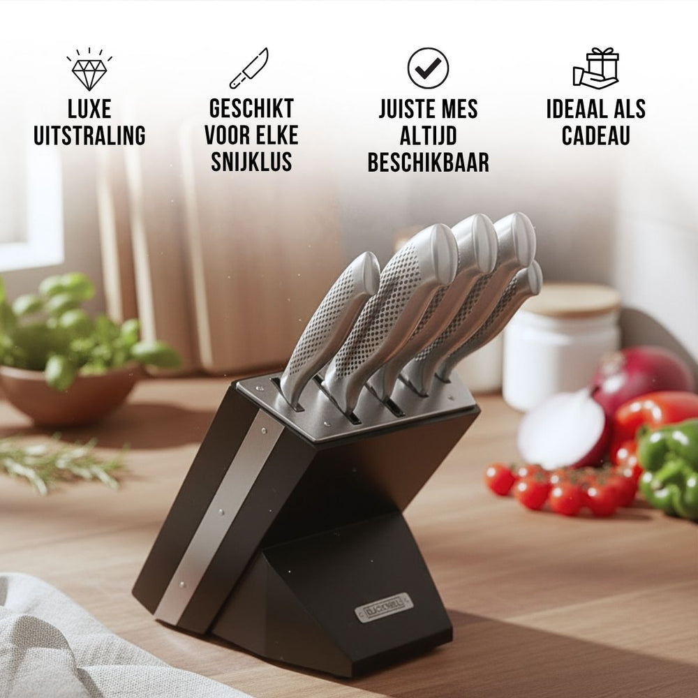 Bloque de cuchillos Blackwell - Noire - Cuchillo de chef, cuchillo santoku, cuchillo de pan, cuchillo de oficina y cuchillo pelador 6 piezas
