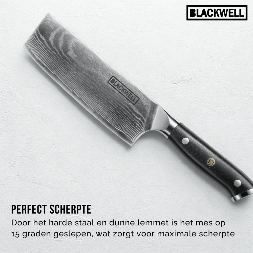Cuchillo Nakiri Blackwell para verduras estilo japonés - 67 capas de acero damasco - VG10 - 17,5 cm