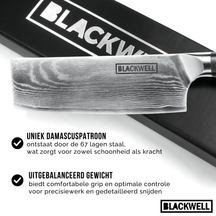 Cuchillo Nakiri Blackwell para verduras estilo japonés - 67 capas de acero damasco - VG10 - 17,5 cm