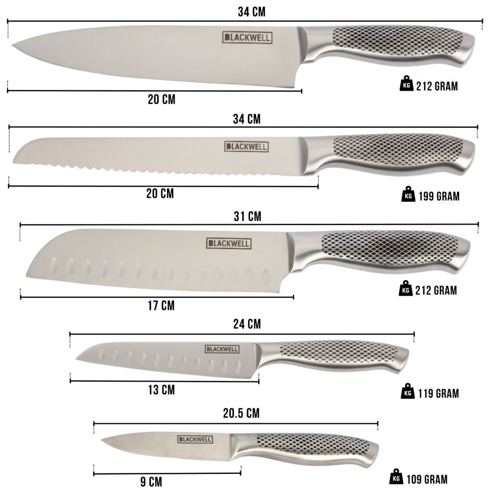 Bloque de cuchillos Blackwell - Noire - Cuchillo de chef, cuchillo santoku, cuchillo de pan, cuchillo de oficina y cuchillo pelador 6 piezas