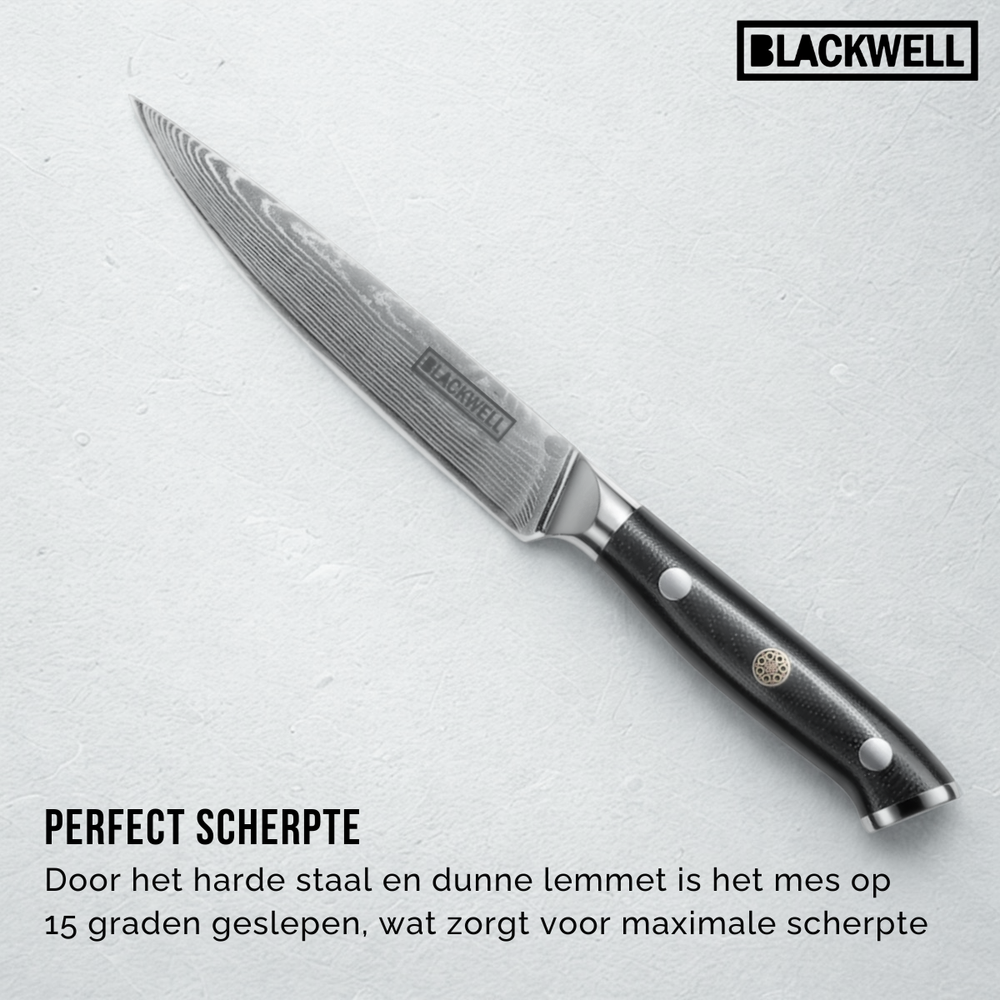 Set de cuchillos Blackwell (Cuchillo de chef + Cuchillo de oficina) - Estilo japonés - Acero damasco de 67 capas - VG10 - 2 piezas