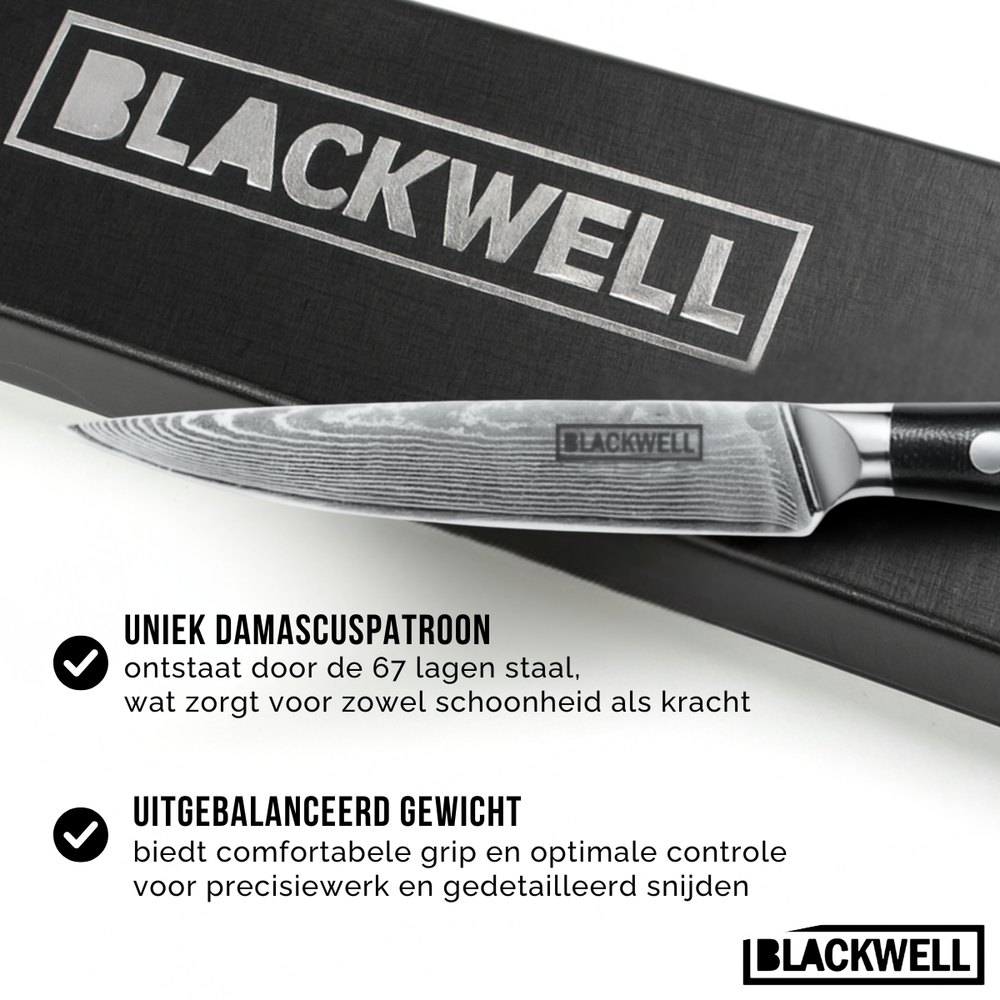 Set de cuchillos Blackwell (Cuchillo de chef + Cuchillo para verduras + Cuchillo de oficina) - Estilo japonés - Acero damasco de 67 capas - VG10 - 3 piezas