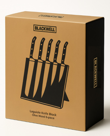 Bloque de cuchillos magnético Blackwell - Set de cuchillos de chef - Laguiole - Madera de olivo - Cuchillo de chef, cuchillo de pan, cuchillo de carne, cuchillo de oficina y cuchillo pelador 6 piezas