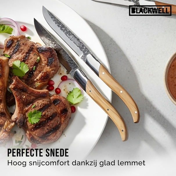 Cuchillos de bistec Blackwell Laguiole - Raw Black Lemmet - Madera de olivo - 6 piezas