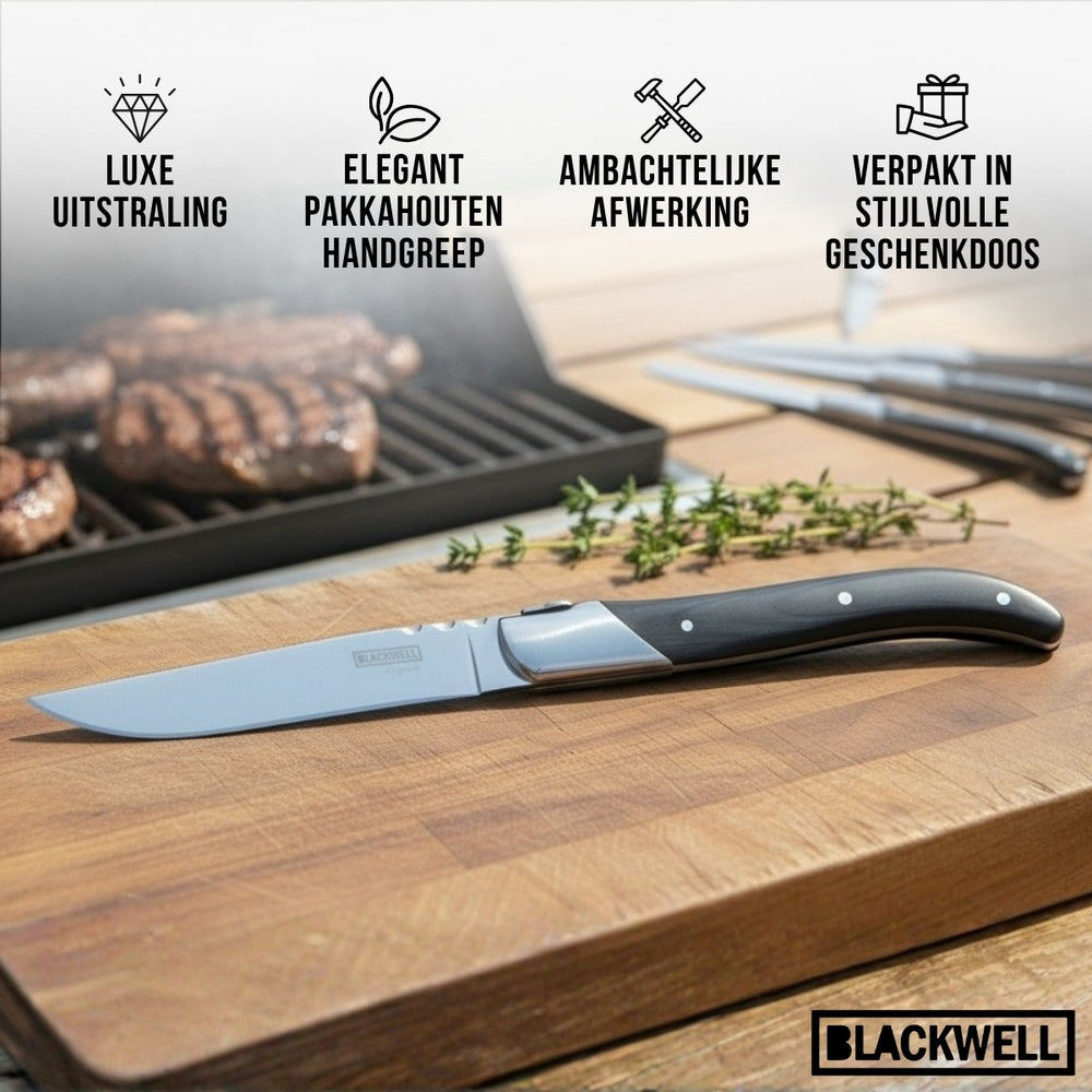 Cubiertos para steak Blackwell Laguiole - Cuchillos y tenedores para steak - Madera de pakka - 12 unidades