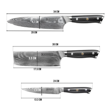 Set de cuchillos Blackwell (Cuchillo de chef + Cuchillo para verduras + Cuchillo de oficina) - Estilo japonés - Acero damasco de 67 capas - VG10 - 3 piezas