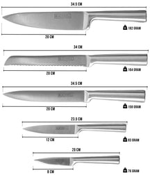 Bloque de cuchillos Blackwell - Cuchillo de chef, cuchillo para pan, cuchillo para carne, cuchillo de oficina y pelador - Juego de 6 piezas