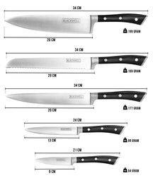 Bloque de cuchillos Blackwell - Deluxe - Cuchillo de chef, cuchillo para pan, cuchillo para carne, cuchillo de oficina y cuchillo pelador 6 piezas