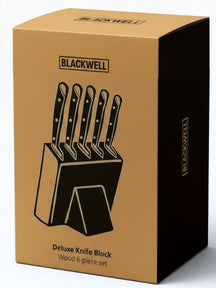 Bloque de cuchillos Blackwell - Deluxe - Cuchillo de chef, cuchillo para pan, cuchillo para carne, cuchillo de oficina y cuchillo pelador 6 piezas