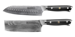 Set de cuchillos Blackwell (Cuchillo Santoku + Cuchillo para verduras / Nakiri) - Estilo japonés - Acero damasco de 67 capas - VG10 - 2 piezas