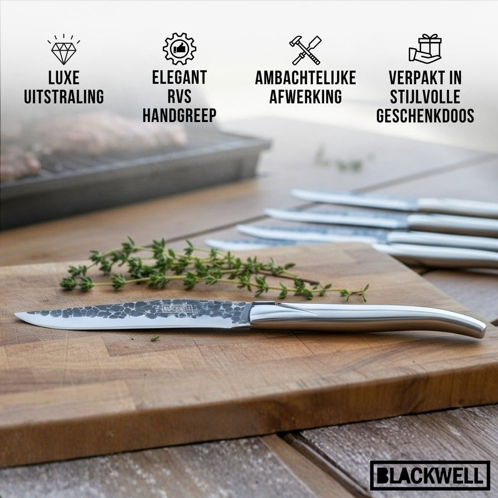 Blackwell Cuchillos para steak Laguiole - Hoja Raw Black - Acero inoxidable - 6 Piezas
