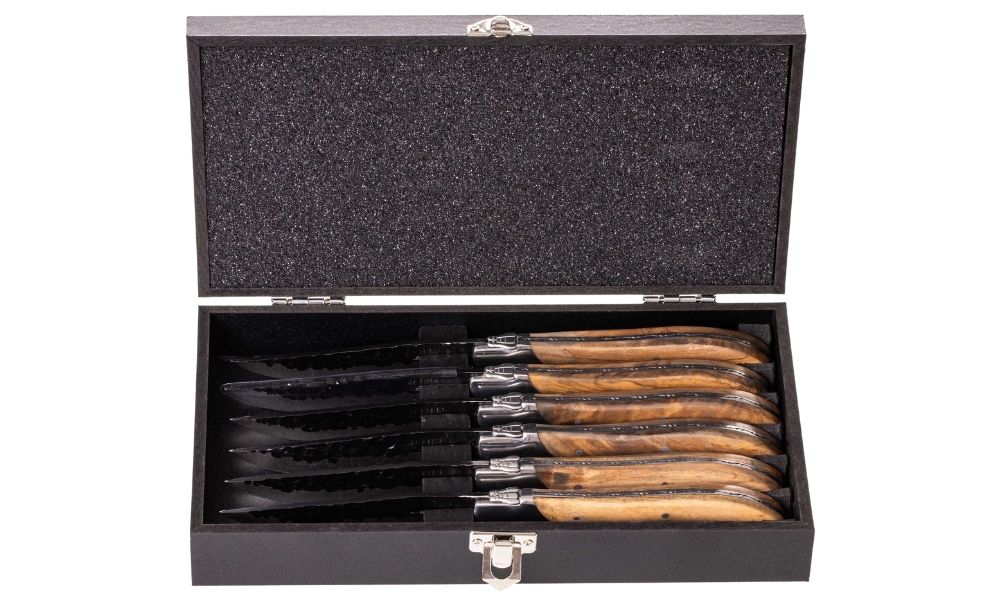 Cuchillos de bistec Blackwell Laguiole - Raw Black Lemmet - Madera de olivo - 6 piezas