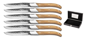 Cuchillos de bistec Blackwell Laguiole - Raw Black Lemmet - Madera de olivo - 6 piezas