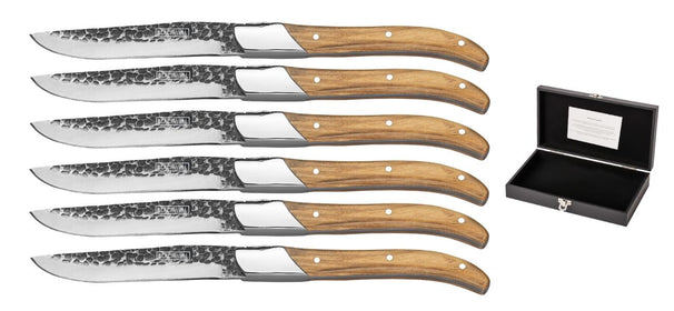Cuchillos de bistec Blackwell Laguiole - Raw Black Lemmet - Madera de olivo - 6 piezas