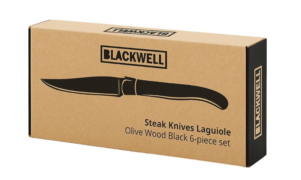Cuchillos de bistec Blackwell Laguiole - Raw Black Lemmet - Madera de olivo - 6 piezas