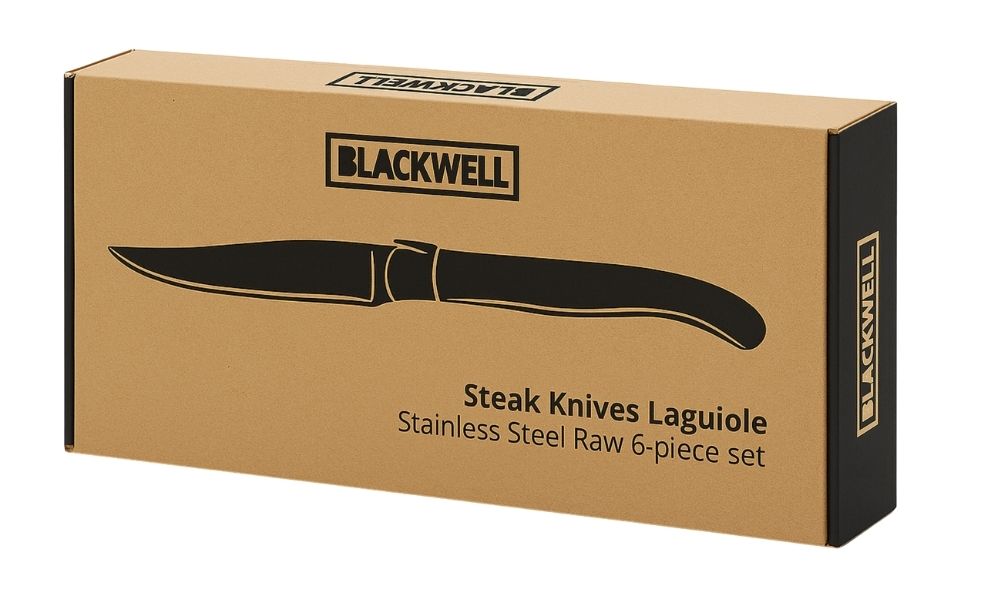 Blackwell Cuchillos para steak Laguiole - Hoja Raw Black - Acero inoxidable - 6 Piezas