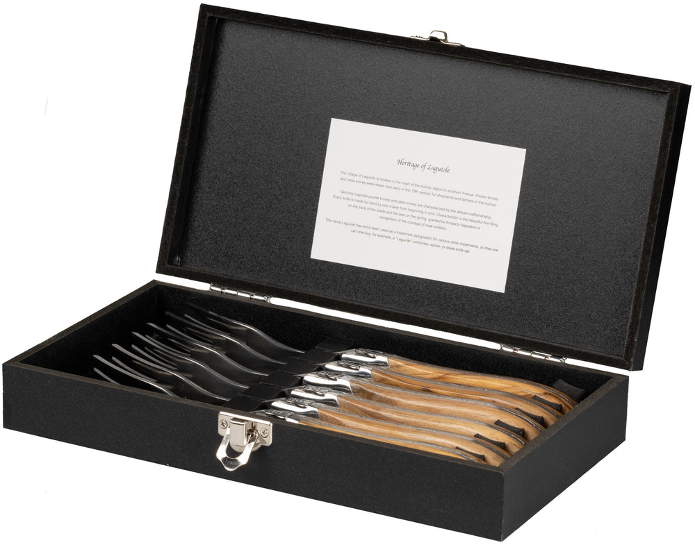 Cubiertos para steak Blackwell Laguiole - Cuchillos y tenedores para steak - Madera de olivo - 12 unidades