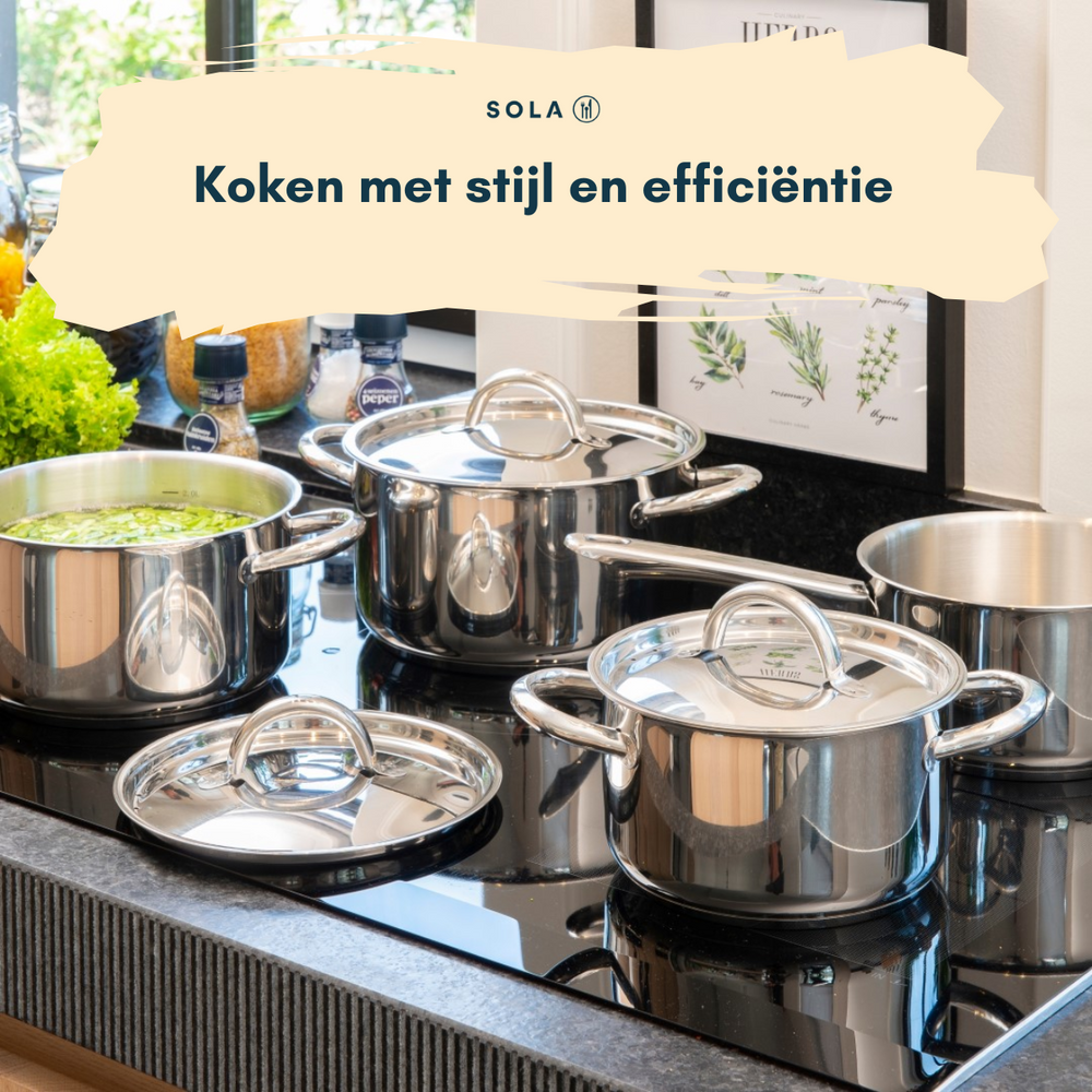 Sola Set de ollas Blizz 4 piezas Acero inoxidable - Olla de cocina ø 16, 18, 20 cm y cazo ø 16 cm - apto para todas las fuentes de calor