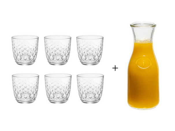 Bormioli Rocco Vasos Glit transparentes 295 ml - 6 piezas + Jarra Cookinglife 1 litro