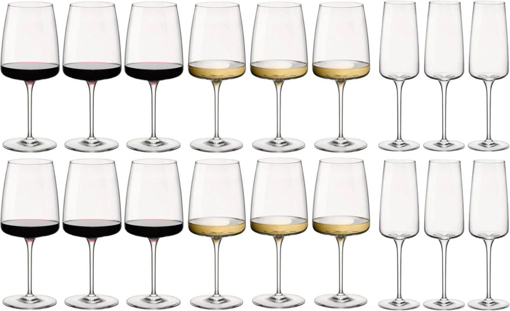 Set de Copas de Vino Bormioli Rocco Nexo (Copas de vino tinto, Copas de vino blanco y Copas de champán) - Set de 18 piezas