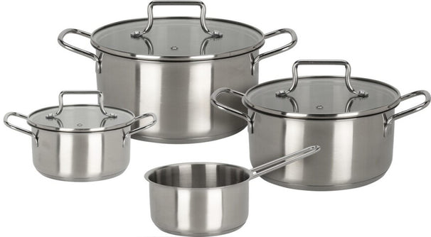 Cookinglife Set de ollas Essential Steel 4 piezas - Acero inoxidable - Ollas ø 16, 18, 20 cm y cazo ø 16 cm - apto para todas las fuentes de calor