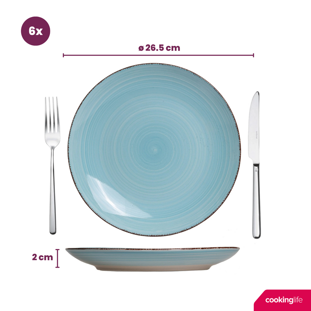 Platos para cena Delice azul ø 26,5 cm - 6 piezas Cookinglife