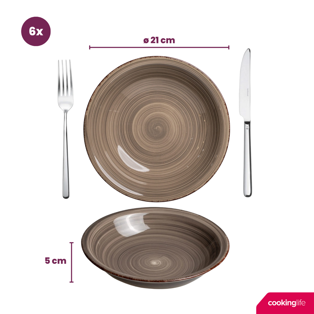 Cookinglife Juego de vajilla Delice Gris 18 piezas / 6 personas - 6 platos llanos, 6 platos hondos y 6 platos para desayuno