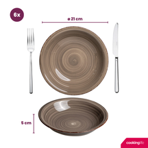 Cookinglife Juego de vajilla Delice Gris 18 piezas / 6 personas - 6 platos llanos, 6 platos hondos y 6 platos para desayuno