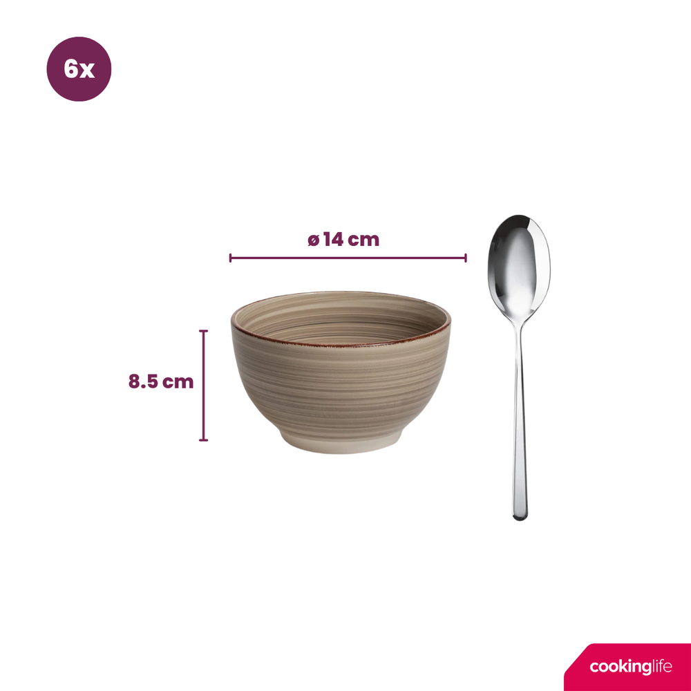 Cookinglife Cuencos para sopa / cuencos Delice Gris ø 14 cm - 6 unidades