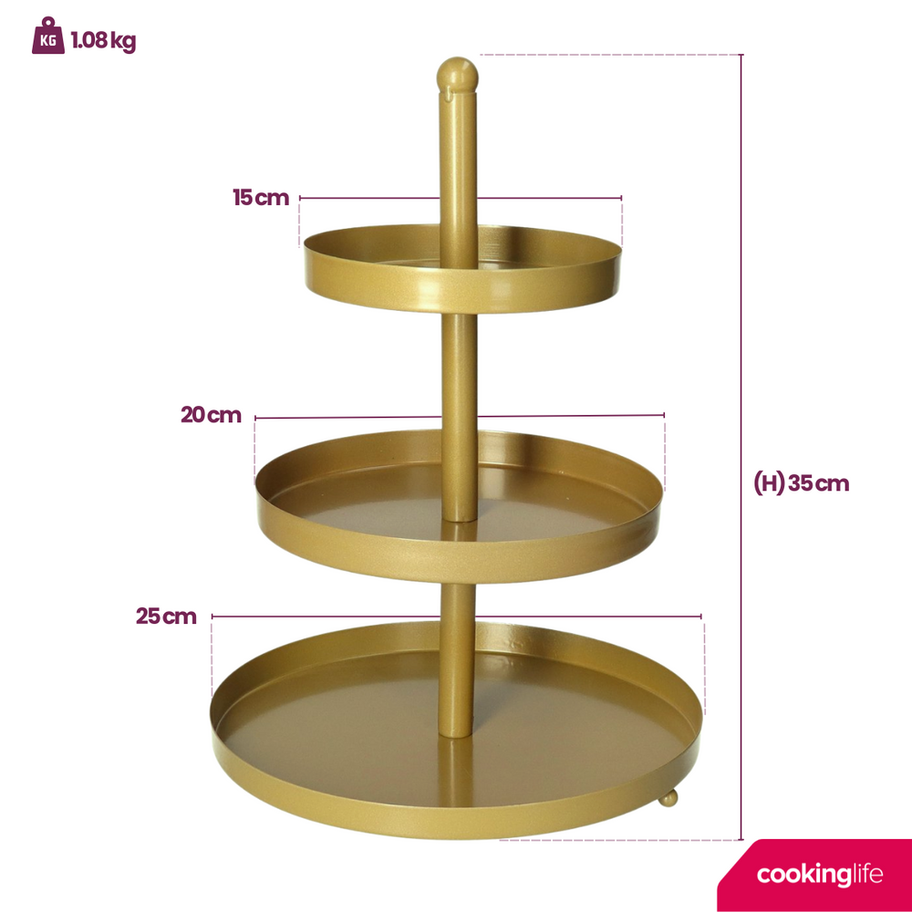 Cookinglife Estantería metálica / dorada ø 15, 20 y 25 cm - 3 niveles - 35 cm de alto