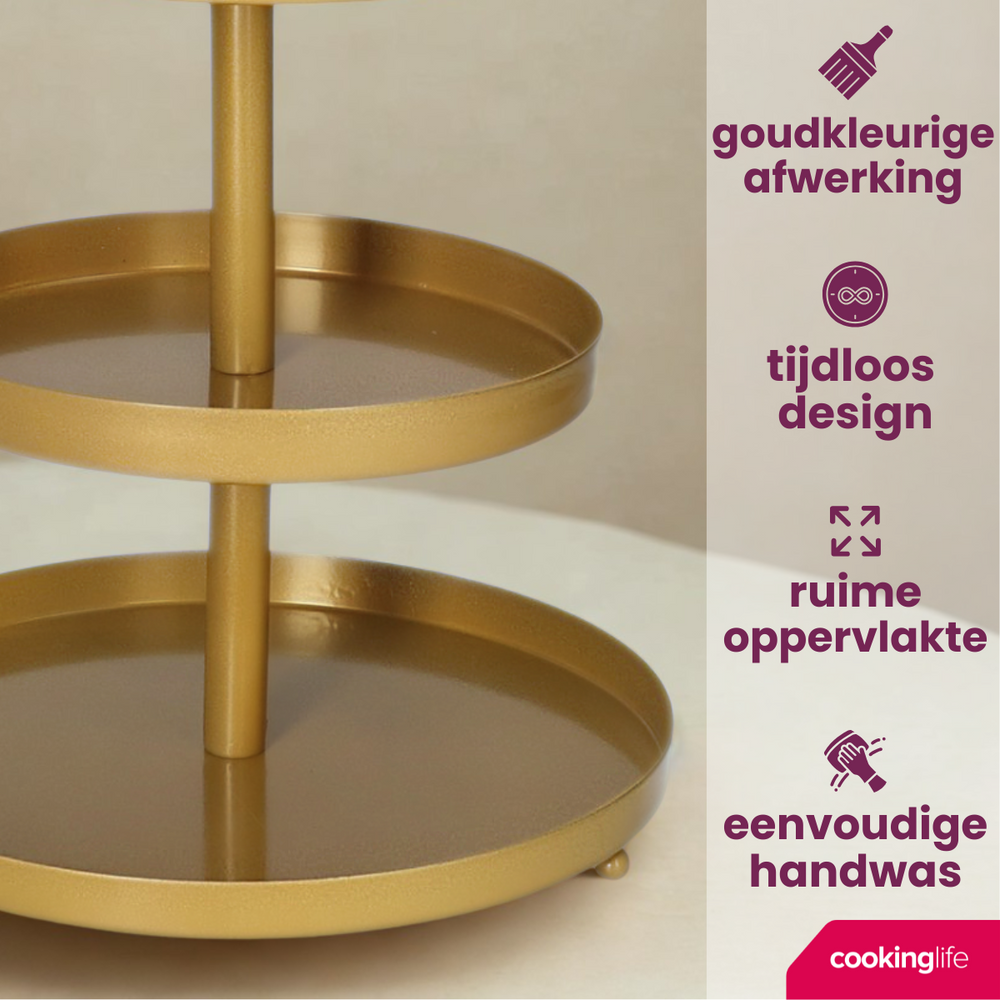Cookinglife Estantería metálica / dorada ø 15, 20 y 25 cm - 3 niveles - 35 cm de alto