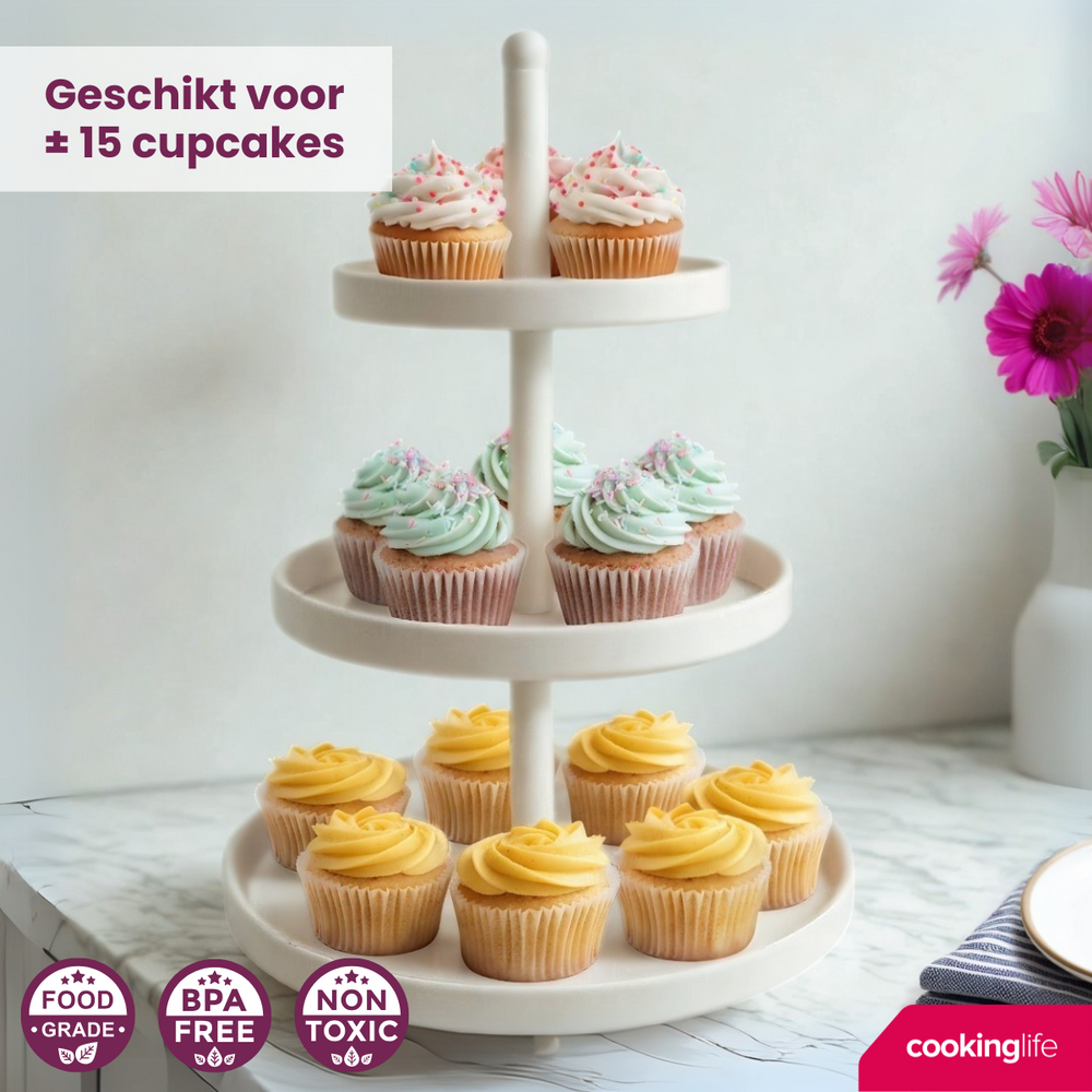 Cookinglife Estantería metálica crema ø 20, 25 y 30 cm - 3 niveles - 55 cm de alto