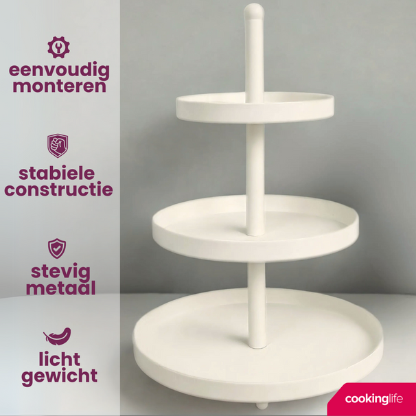 Cookinglife Estantería metálica crema ø 20, 25 y 30 cm - 3 niveles - 55 cm de alto