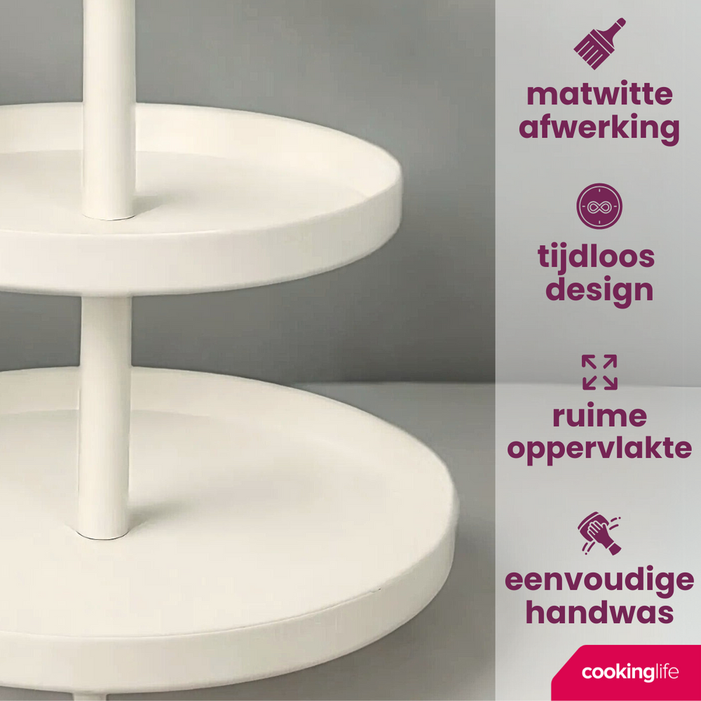 Cookinglife Estantería metálica crema ø 20, 25 y 30 cm - 3 niveles - 55 cm de alto