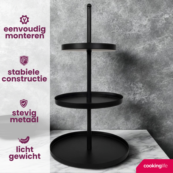 Cookinglife Estantería metálica negra ø 20, 25 y 30 cm - 3 niveles - 55 cm de alto