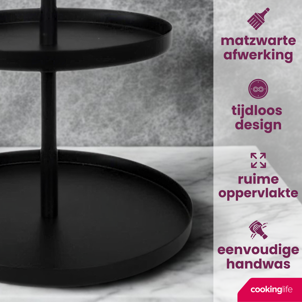Cookinglife Estantería metálica negra ø 20, 25 y 30 cm - 3 niveles - 55 cm de alto