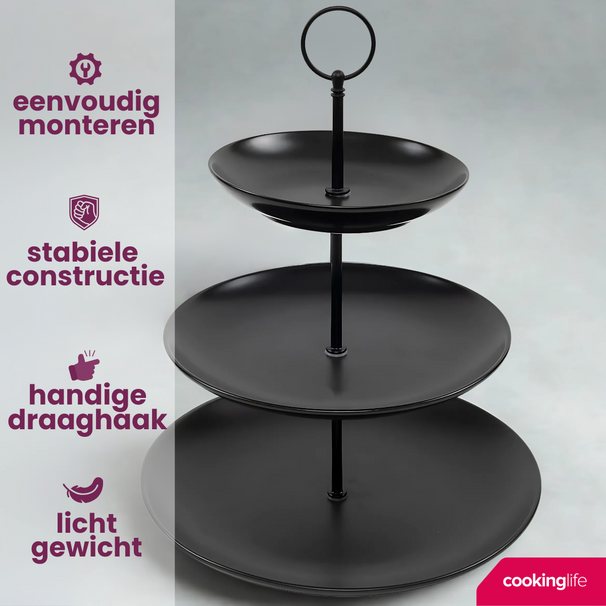 Cookinglife Estantería negra ø 16, 21 y 26 cm - 3 niveles - 32 cm de alto