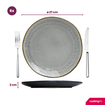 Juego de vajilla Cookinglife Nola Gris cálido 18 piezas / 6 personas - 6 platos llanos, 6 platos de desayuno y 6 cuencos